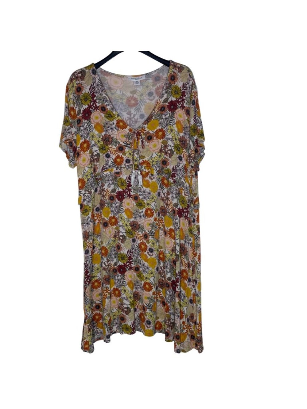 Skye's The Limit Floral Tassel Tie Ruffle T-Shirt Dress 3X Autumn Fall Stretch
